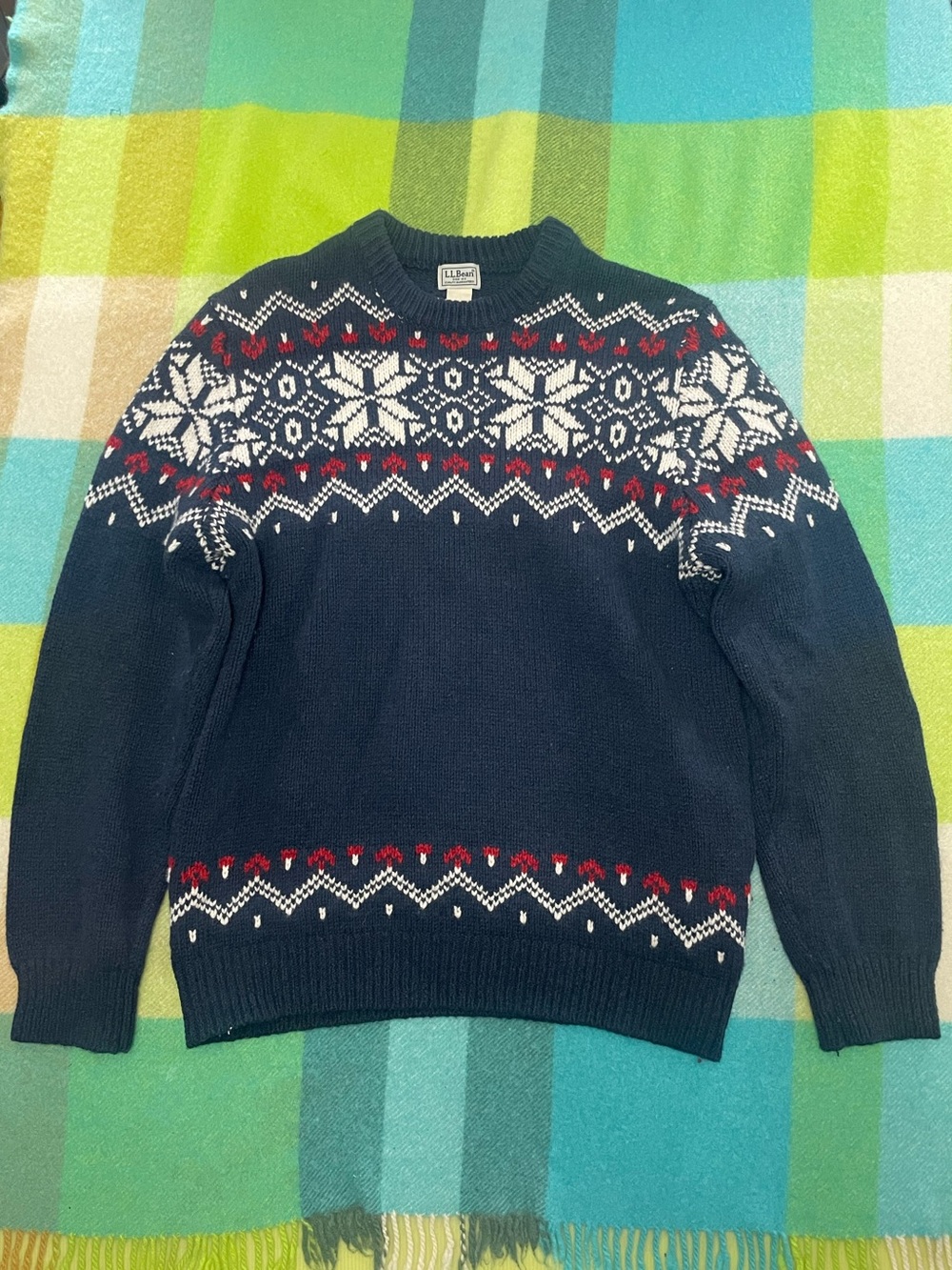 L.L Bean Nordic Ragg Wool Design Knit Pullover Sweater Navy Men’s
